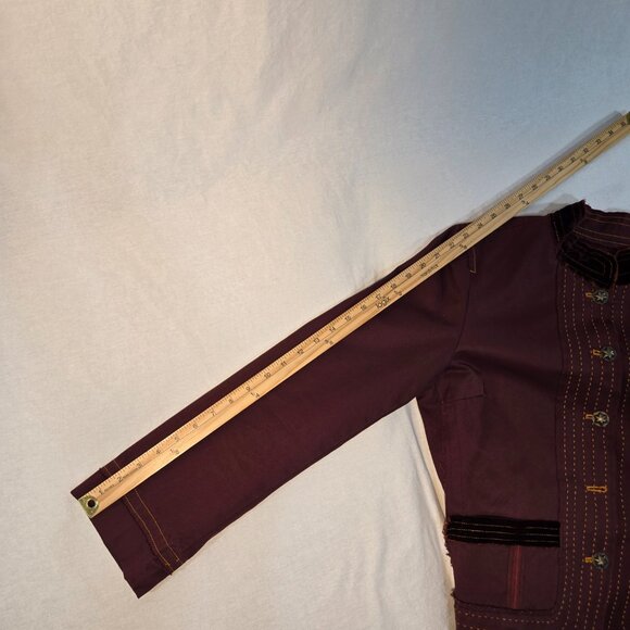 JOHNNY WAS Grunge BURGANDY Frayed Raw Edge Hem Utility Jacket Size L New NO Tag! - Picture 16 of 16